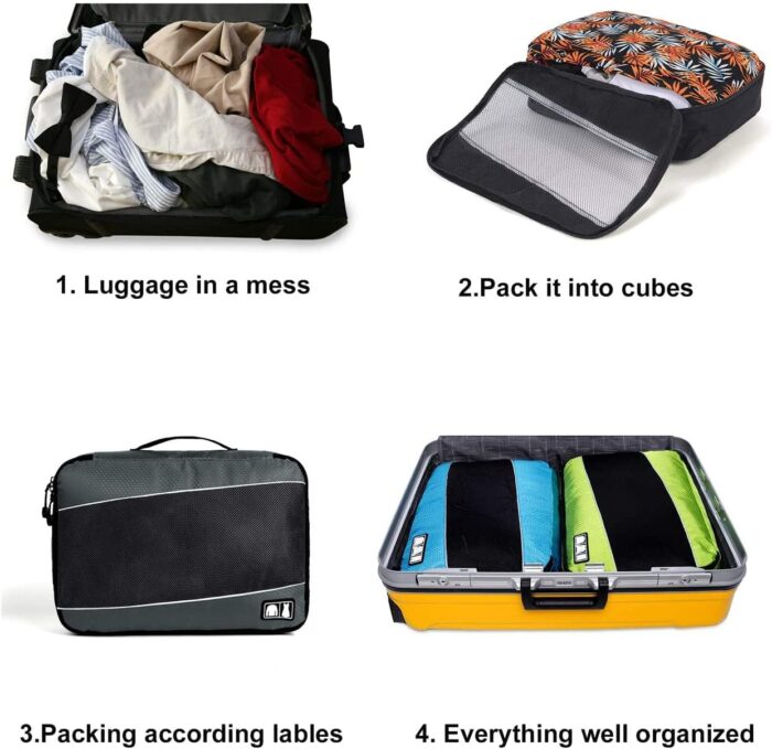 Komugi 8 Set Packing Cubes - Waterproof Mesh Travel Luggage Packing Organizer (Wine&Blue) - Image 6