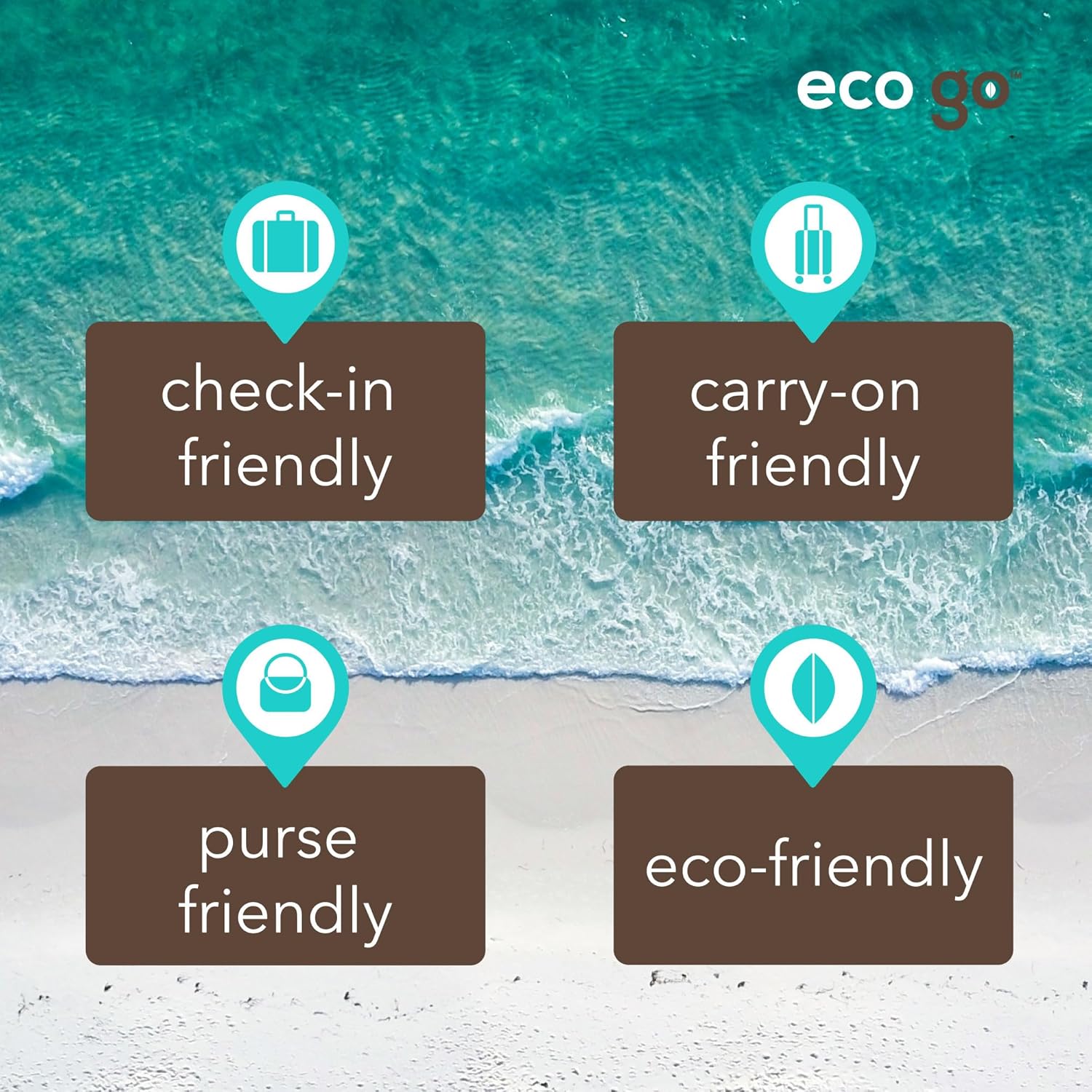 Eco Go 10pc travel set for toiletries, TSA and carry-on approved for shampoo & skin care, includes 5 x 100mL bottles, 1x 100mL pump, 1 x 100mL spray bottle, and 3 x 11mL jars. Beautiful colors (amber, turquoise, brown and clear). BPA-free. - Image 7