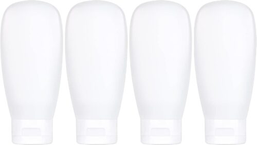 TSA Approved Travel Bottles Set for Toiletries Travel Size Containers Kit 4 Pack Portable Leak Proof Refillable Squeeze Cosmetic Airplane Essential Shampoo Hair Conditioner Body Lotion Bath Shower Gel