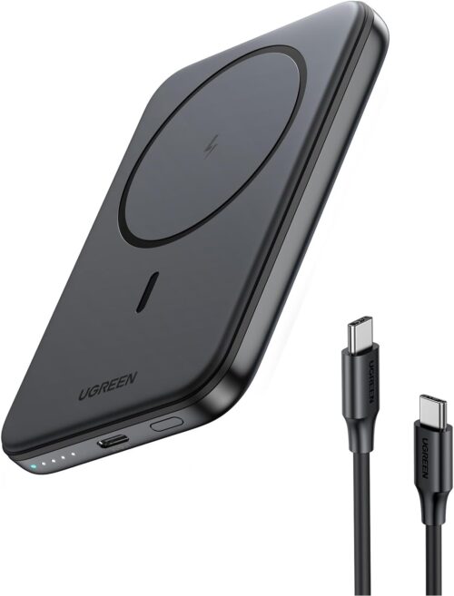 UGREEN Magnetic Power Bank 5000mAh, 15W USB C PD Fast Charge Portable Charger Compatible with iPhone 17 16 Pro Max, 15,14 Plus, 13, 12 Series with 60W 0.5M Cable, Black