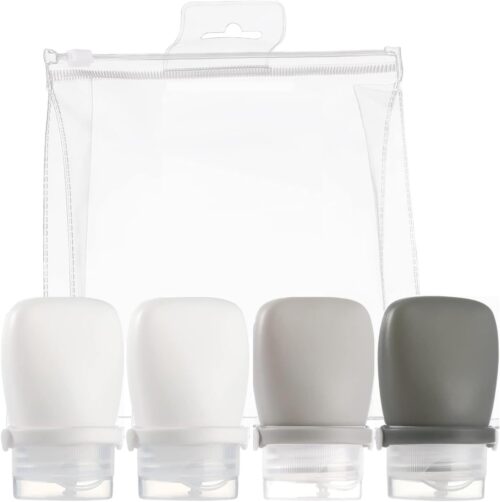 Akalimo 1oz Silicone Travel Bottles Leak-Proof Refillable Squeezable Containers,4PCS Travel Containers Set Toiletry Accessories TSA Approved for Conditioner,Shampoo,Lotion & Body Wash with Clear Bag