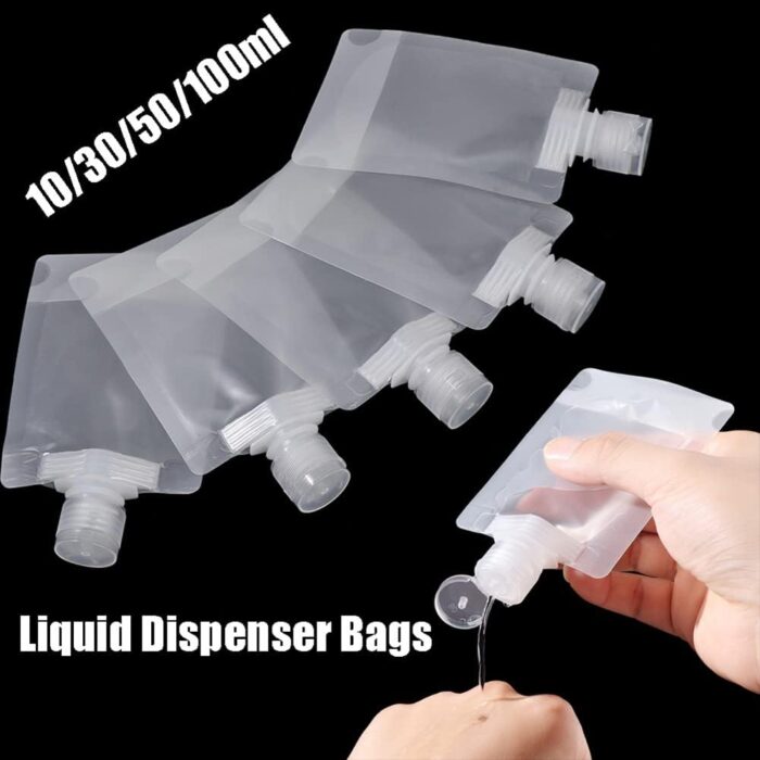 10 Pieces Flat Travel Bottles for Toiletries, Travel Size Refillable Empty Squeeze Pouch, Stand Up Transparent Leak Proof Squeezable Bag for Toiletry Lotion Shampoo Shower Gel, 30ML - Image 6