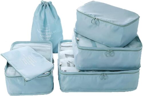 PROMUN Travel Packing Cubes, 6 Set Luggage Organizer with Laundry Bag, Luggage Compression Pouches, Waterproof and Rip Resistance(Blue)