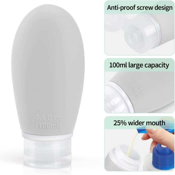 100ml Travel Bottles for Toiletries, Opret 3 Pack 3.4oz Leak Proof Silicone Bottles Refillable Travel Containers TSA Approved BPA Free for Shampoos Conditioner Cosmetic Lotion - Image 4