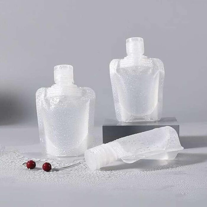 10 Pieces Flat Travel Bottles for Toiletries, Travel Size Refillable Empty Squeeze Pouch, Stand Up Transparent Leak Proof Squeezable Bag for Toiletry Lotion Shampoo Shower Gel, 30ML - Image 5