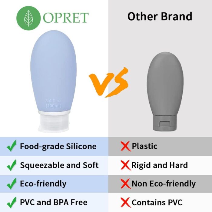 100ml Travel Bottles for Toiletries, Opret 3 Pack 3.4oz Leak Proof Silicone Bottles Refillable Travel Containers TSA Approved BPA Free for Shampoos Conditioner Cosmetic Lotion - Image 6