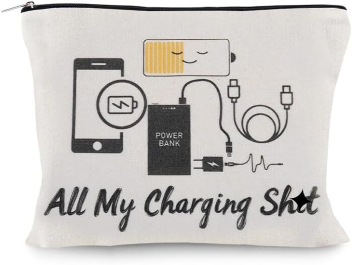 Charging Electronic Storage Case Pouch for Charging Cord Organizer Bags for Travel Backpack Canvas Makeup Bag Portable Charger Bag with Zipper