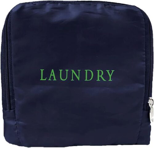 Miamica Foldable Travel Laundry Bag, Lightweight Travel Accessories, Navy & Green, One Size, Laundry Print