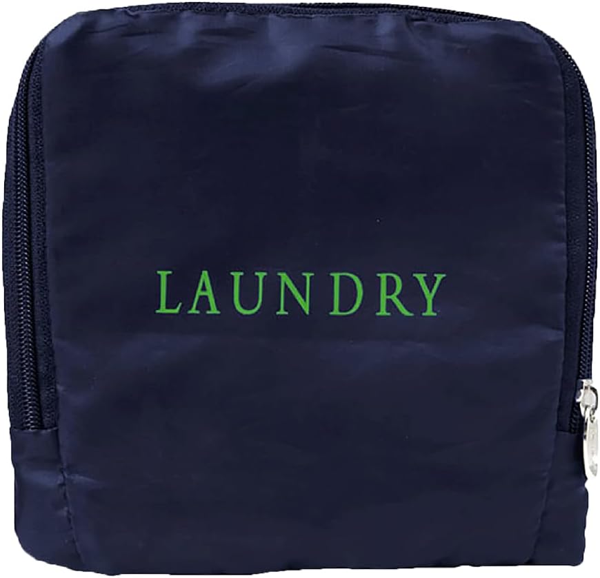 Miamica Foldable Travel Laundry Bag, Lightweight Travel Accessories, Navy & Green, One Size, Laundry Print