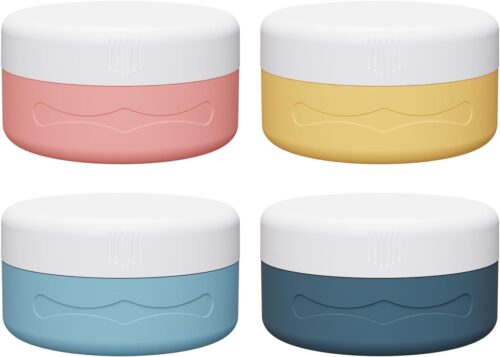 Ceecysaa Travel Containers for Toiletries, TSA Approved Silicone Cream Jars, Size Containers with Lids, Travel Accessories with Lid for Cosmetic Face Body Hand Cream (4 Pack)