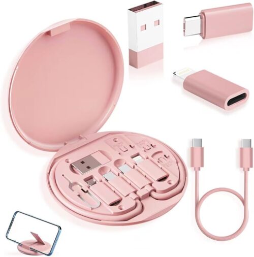USB Adapter, Micro USB Charging Cable with USB C Adapter, USB to USB C Adapter for Apple/Andriod Devices, Multi Charging Cable Storage Box Contains SIM Card Holder