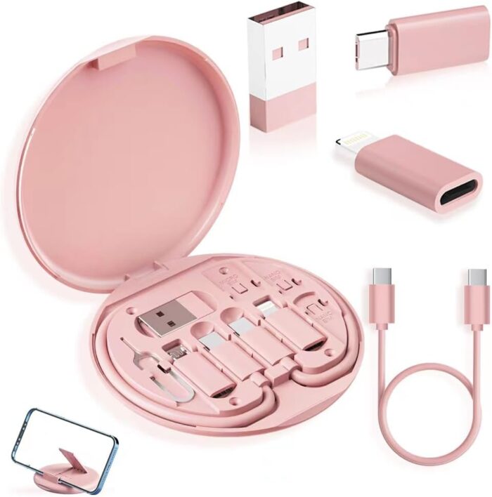 USB Adapter, Micro USB Charging Cable with USB C Adapter, USB to USB C Adapter for Apple/Andriod Devices, Multi Charging Cable Storage Box Contains SIM Card Holder