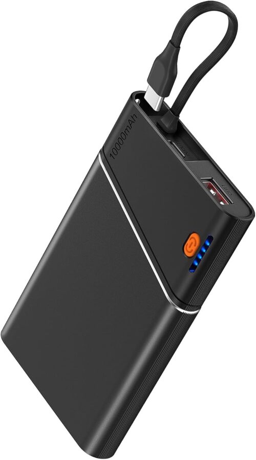 Portable Charger Power Bank 10000mAh - 22.5W PD Super Fast Charging with Detachable Cable, USB-C in&Out Travel Essential Battery Pack Compatible with iPhone 17/16/15/14/13 iPad MacBook Samsung Moto