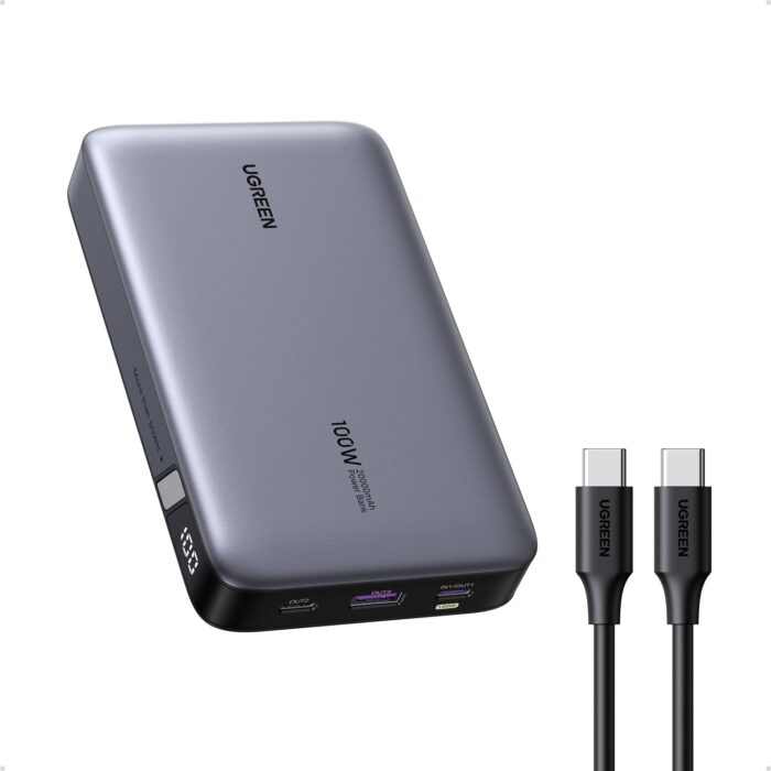 UGREEN 100W Power Bank Fast Charge, 3Ports USB C 20000mAh Portable Charger Fast Charging, 65W Fast Recharge Laptop Battery Bank, Compatible for MacBook Pro Air, Dell, iPad Pro, iPhone 17 Pro Max