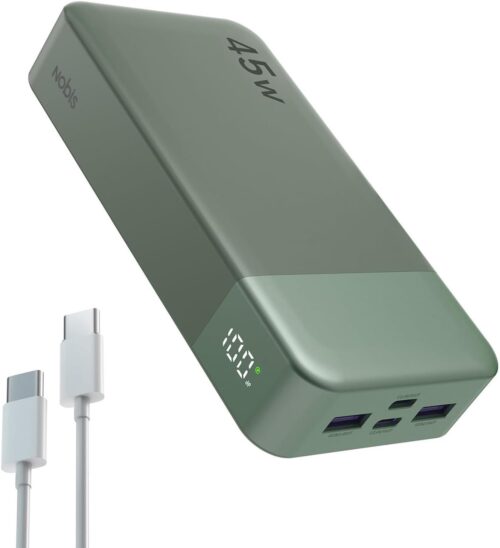 Nobis Power Bank, 20000mAh Portable Charger, 45W USB C in & Out Fast Charging, 4 Ports External Battery Pack with LED Digital Display, Compatible with MacBook, Phone 15 14 13 Pro S23 (Green)