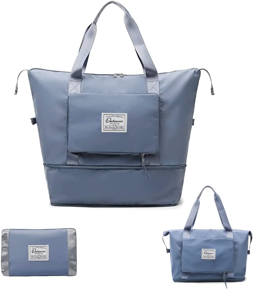 Orshawer Large Capacity Folding Travel Bag, Portable Expandable Carry on Bag, Dry and Wet Separation Sports Duffel Bags