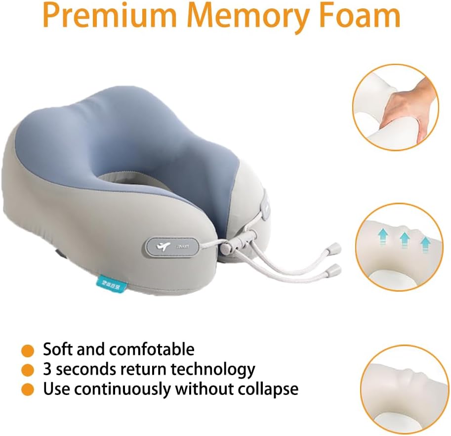 PROMUN Travel Pillow 100% Pure Memory Foam Travel Neck Pillow, Traveling Pillow for Airplane、Car、Home、Office (Grey) - Image 4