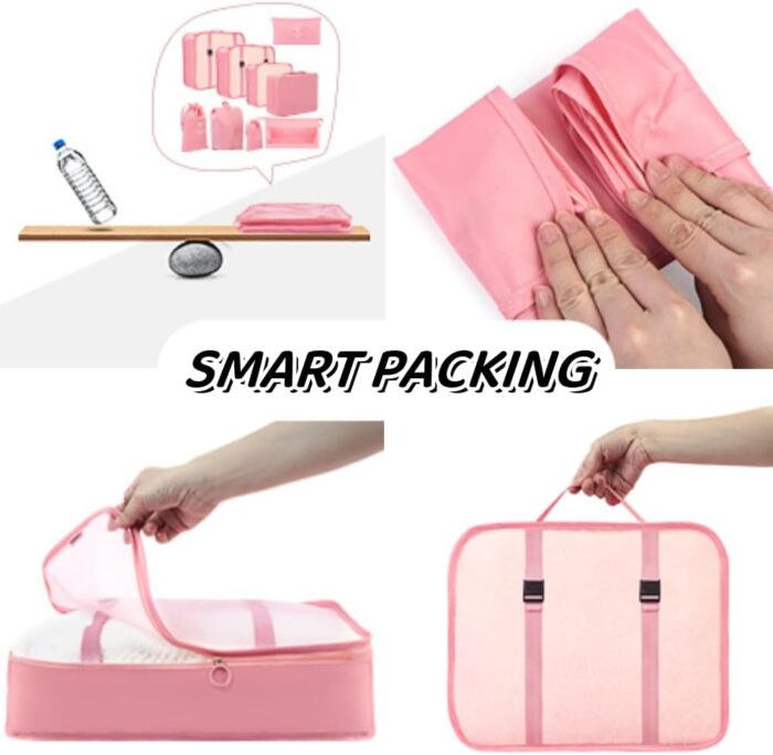 Awvuq 9 Set Packing Cubes Travel Organizer Foldable Travel Packing Cubes Waterproof Compression Packing Cubes for Carry on Luggage Clothes Shoes Travel Accessories (Beige) - Image 5