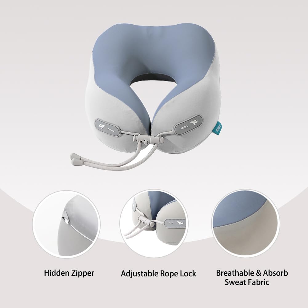 PROMUN Travel Pillow 100% Pure Memory Foam Travel Neck Pillow, Traveling Pillow for Airplane、Car、Home、Office (Grey) - Image 3