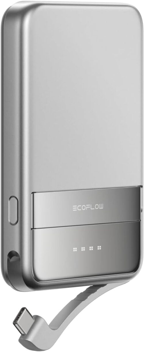 EF ECOFLOW Rapid Power Bank Wireless 5000mAh, Qi2 Certified Ultra-Fast Magnetic Portable Charger with Stand & Built-in USB-C Cables, Battery Pack Compatible with iPhone 16/15, Samsung, iPad, AirPods