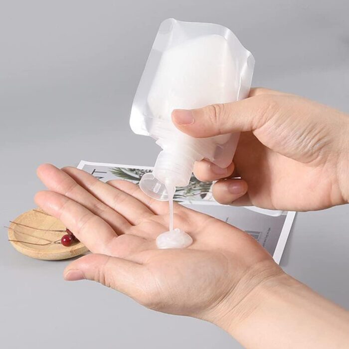 10 Pieces Flat Travel Bottles for Toiletries, Travel Size Refillable Empty Squeeze Pouch, Stand Up Transparent Leak Proof Squeezable Bag for Toiletry Lotion Shampoo Shower Gel, 30ML - Image 2