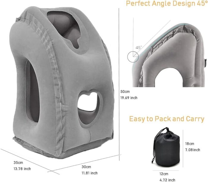 Airplanes Inflatable Travel Pillow, Neck Pillow Avoid Neck Shoulder Pain Comfortably Support Head for, Trains, Cars and Office Napping (Grey) - Image 2