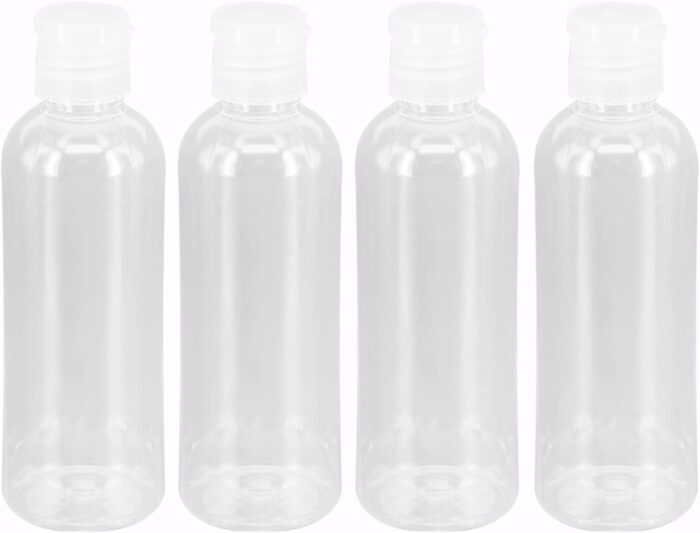 4Pcs Clear Plastic Travel Bottles 100ml Travel Bottles Set for Toiletries Leak Proof Cosmetic Travel Container Refillable Travel Size Bottle Empty Squeeze Bottles for Shampoo Lotion Liquid Conditioner
