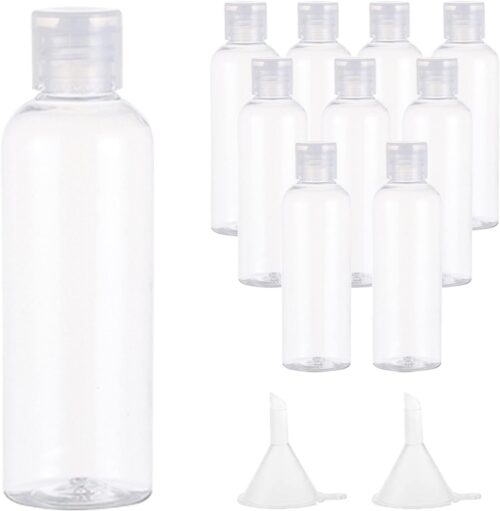 10 Pack Plastic Travel Bottles Set, Clear 100ml/3.4 oz Leak Proof Refillable Squeeze Bottles Flip Cap Empty Bottles with Funnels Labels for Shampoo Conditioner Lotion