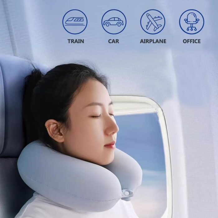 PROMUN Neck Pillow for Traveling,100% Pure Memory Foam Travel Pillow,U Shape Neck and Head Support Portable Airplane Pillow（Blue） - Image 2