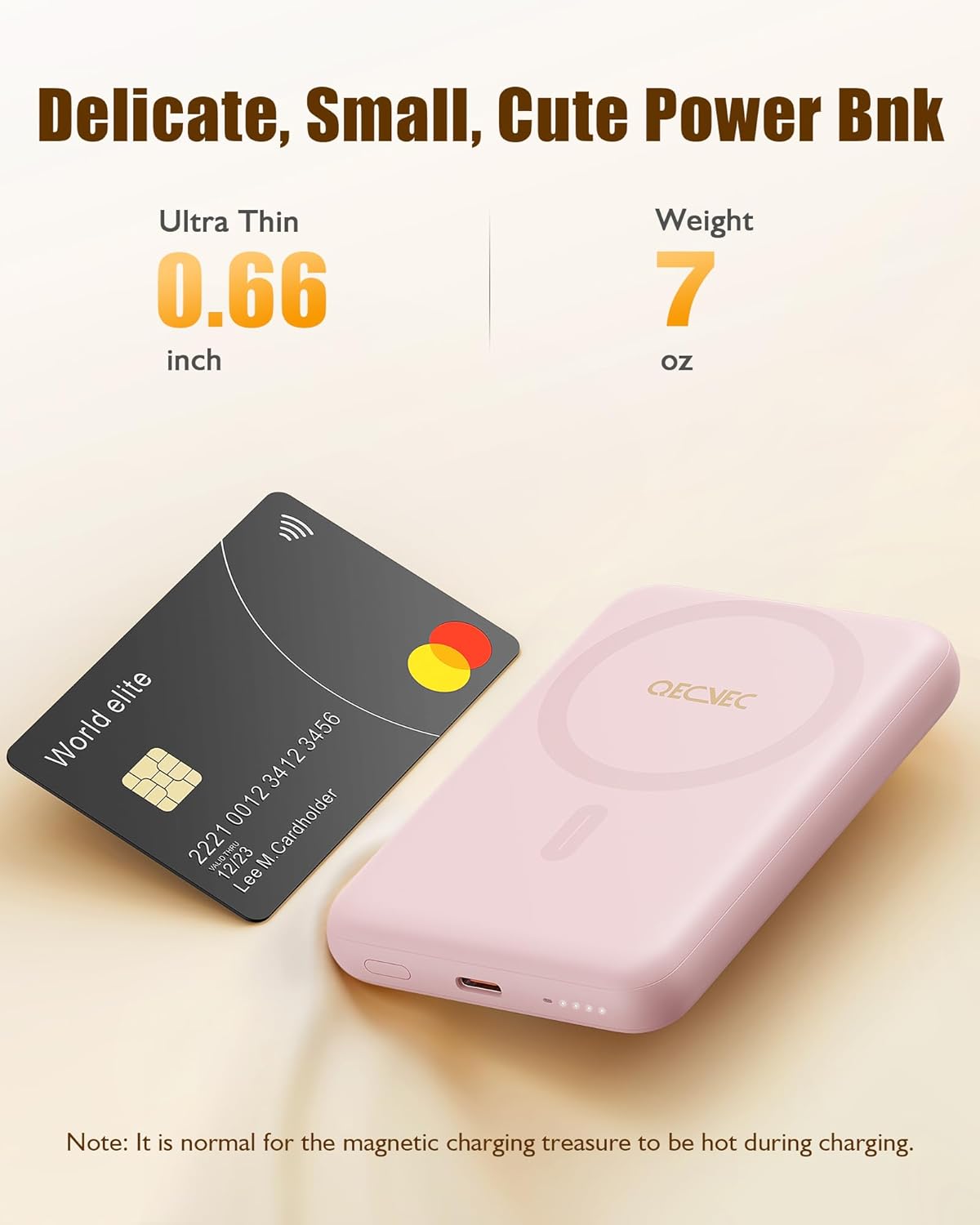 QECVEC Mag-Safe Power Bank - 10000mAh Magnetic Portable Charger with 15W Wireless Fast Charging & 20W PD Wired Charging, Compatible for iPhone 12/13/14/15/16 Series. (Pink) - Image 4
