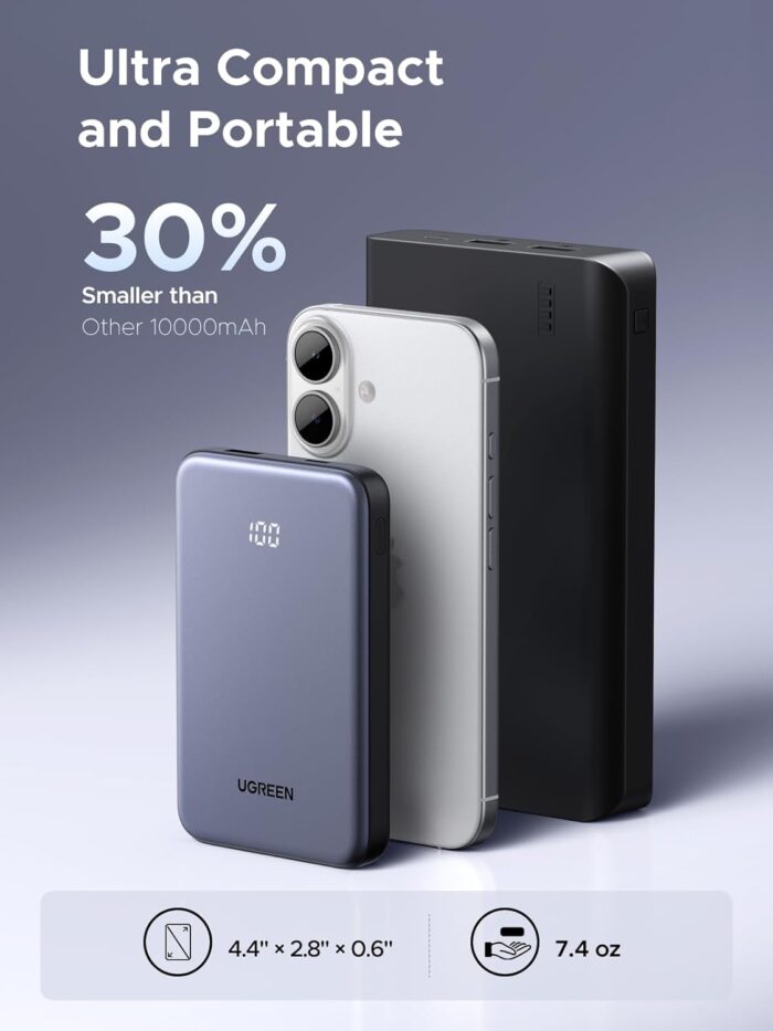 UGREEN Nexode 10000mAh Battery Pack Power Bank, USB-C Portable Charger Compact for iPhone Fast Charging 22.5W, PD3.0 Digital Display Compatible with iPhone 17/16/15/14 Pro Max, Galaxy S25 Ultra - Image 4