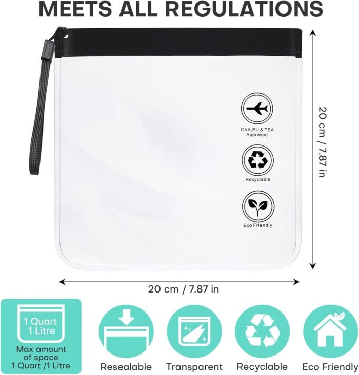 5pcs Clear Travel Toiletry Bags-20x20cm TSA Approved Quart Size Waterproof Liquids Bag -100% 3-1-1 Compliant Clear Travel Bags for Toiletries & Cosmetics- 1L Travel Essentials Makeup Bag - Image 5