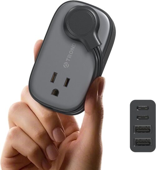 TROND Ultra-Thin Flat Plug Power Bar with 2 USB C, 3.3ft Short Extension Cord Wrapped Around, Cruise Ship Travel Essentials, 4 Multiple Outlets, Small Desk Charging Station for Dorm Room Essentials