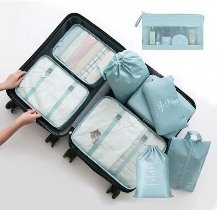9 Set Packing Cubes for Suitcases, Travel Luggage Organizers, with Clothes Storage Bags, Toiletry Bag, Shoe Bag, Underwear Bag, Laundry Bag, Sock Bag, Accessories Bag (Lake Blue) - Image 7