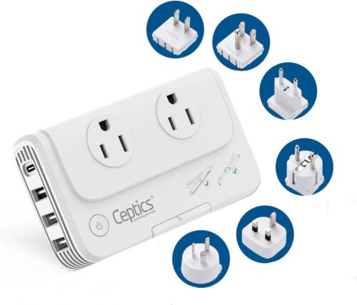 Travel Voltage Converter, Ceptics 230W Convert 220V to 110V for Curling Iron, Straightener, Chargers, Step Down World Power Plug - 4 USB Charging QC 3.0 - SWadApt - Type A, B, C, E/F, G, I Included