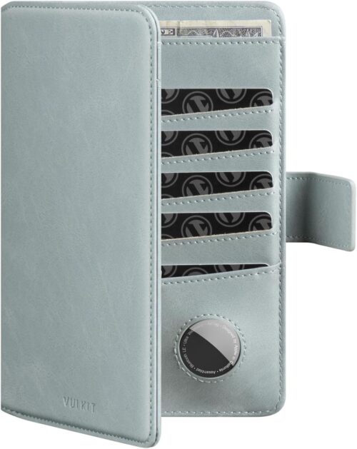 VULKIT Passport Holder with Airtag Holder RFID Blocking Passport Wallet Travel Leather Passport for Women (Blue)