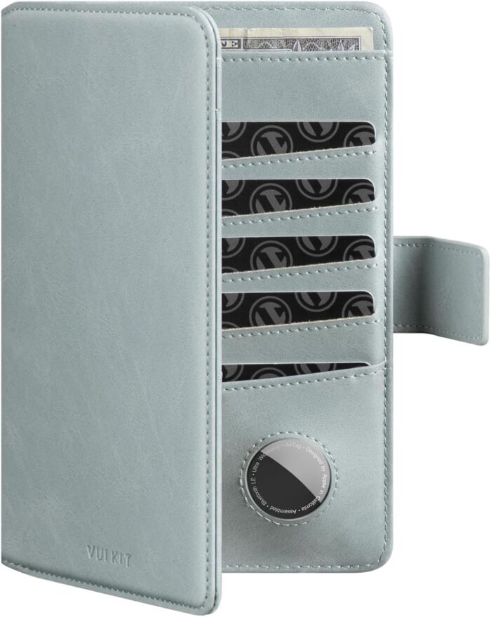 VULKIT Passport Holder with Airtag Holder RFID Blocking Passport Wallet Travel Leather Passport for Women (Blue)
