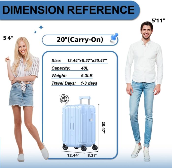 Carry on Luggage Krute PC+ABS Luggage Hardside Suitcase with TSA Lock Spinner Wheels Telescopic Handle 20 Inch (LightBlue) - Image 9