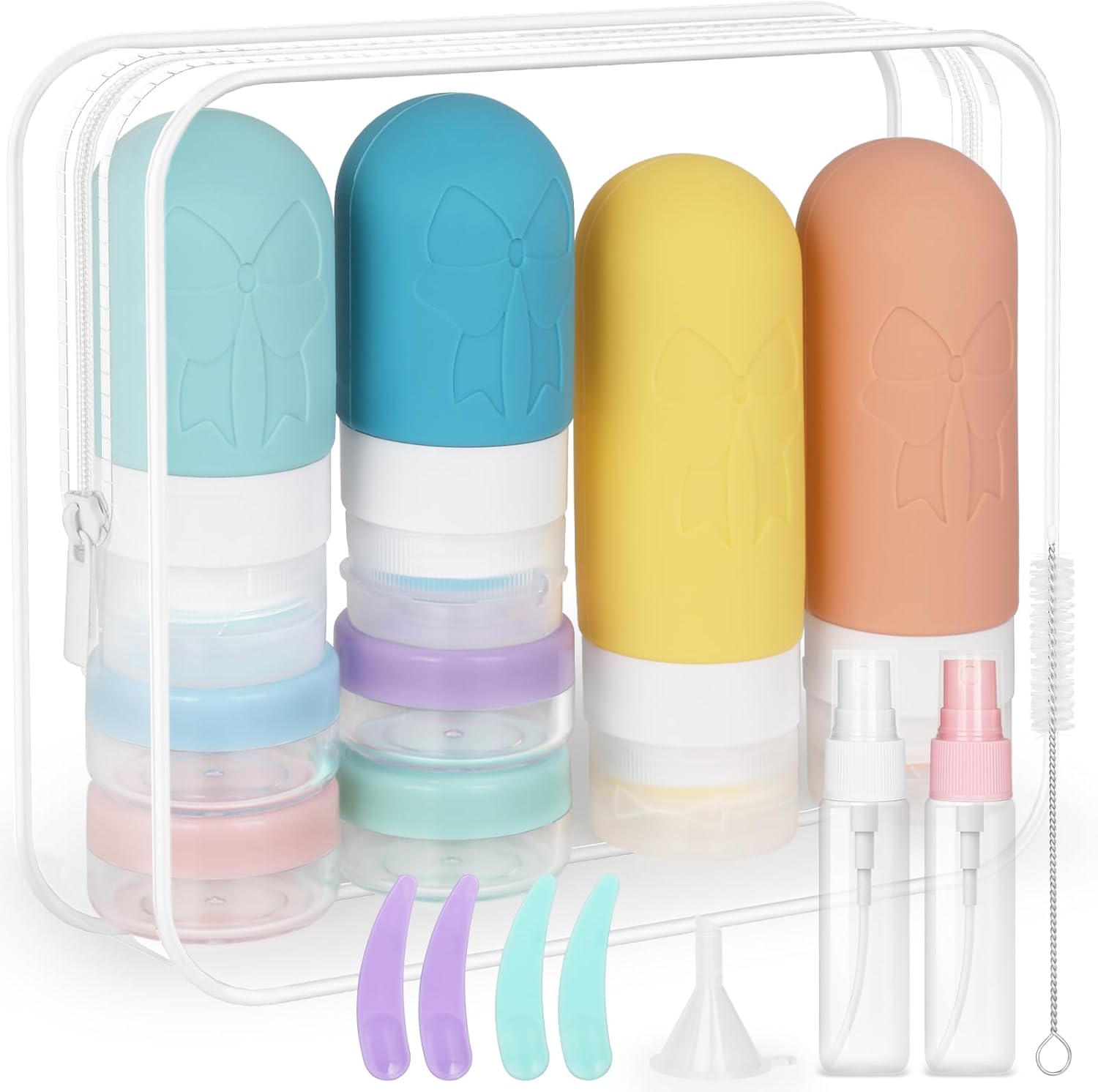 GeeRic Travel Bottles Set 16-Pack, TSA Approved Toiletry Bottles with Silicone Containers, Spray Bottles, Funnel, Bag for Shampoo, Lotion, and Travel Essentials Yellow