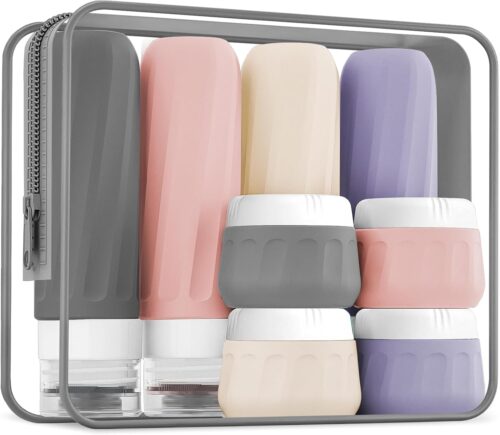 Mrsdry Travel Bottles for Toiletries, Travel Size Toiletries 8 Pack, TSA Approved 3oz Travel Toiletries Containers with Clear Bag, Leak Proof Refillable Silicone Squeezable Creams Jars