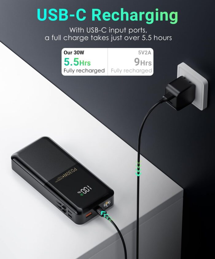 Power-Bank-Portable-Phone-Charger - 40000mAh Power Bank PD30W Fast Charger Built-in 2 Detachable Output Cables, Flashlight and LED Display for iPhone and Android Phones and Most Electronic Devices - Image 9