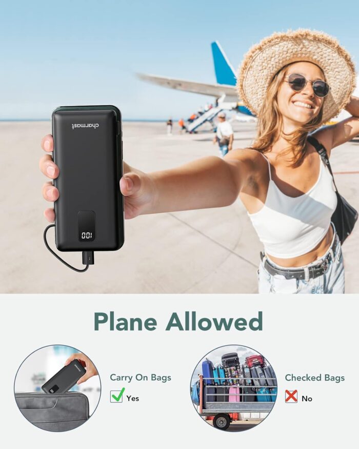 Charmast 10000mAh Portable Charger with Built-in Cables and AC Wall Plug,USB C Battery Pack Power Bank,5 Output 2 Input Battery Pack Compatible with iPhone 16/15/14/13/12,Andriod Series - Image 6