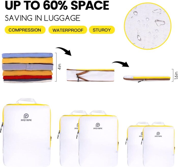 PFEYRPK Lightweight Compression Packing Cubes for Suitcases, Compressible Expandable Travel Packing Organizer with Clear Toiletries and Backpack Bag, Travel Essentials for Carry on Luggage 7 Set - Image 3