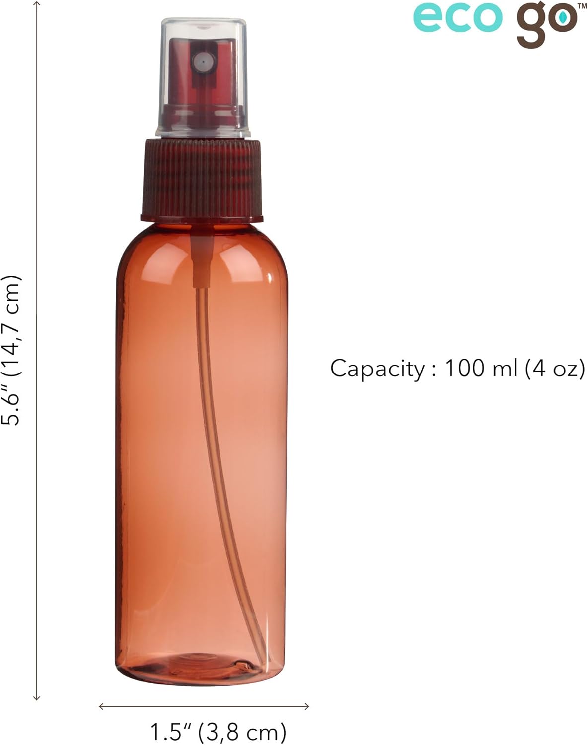 Eco Go 10pc travel set for toiletries, TSA and carry-on approved for shampoo & skin care, includes 5 x 100mL bottles, 1x 100mL pump, 1 x 100mL spray bottle, and 3 x 11mL jars. Beautiful colors (amber, turquoise, brown and clear). BPA-free. - Image 4