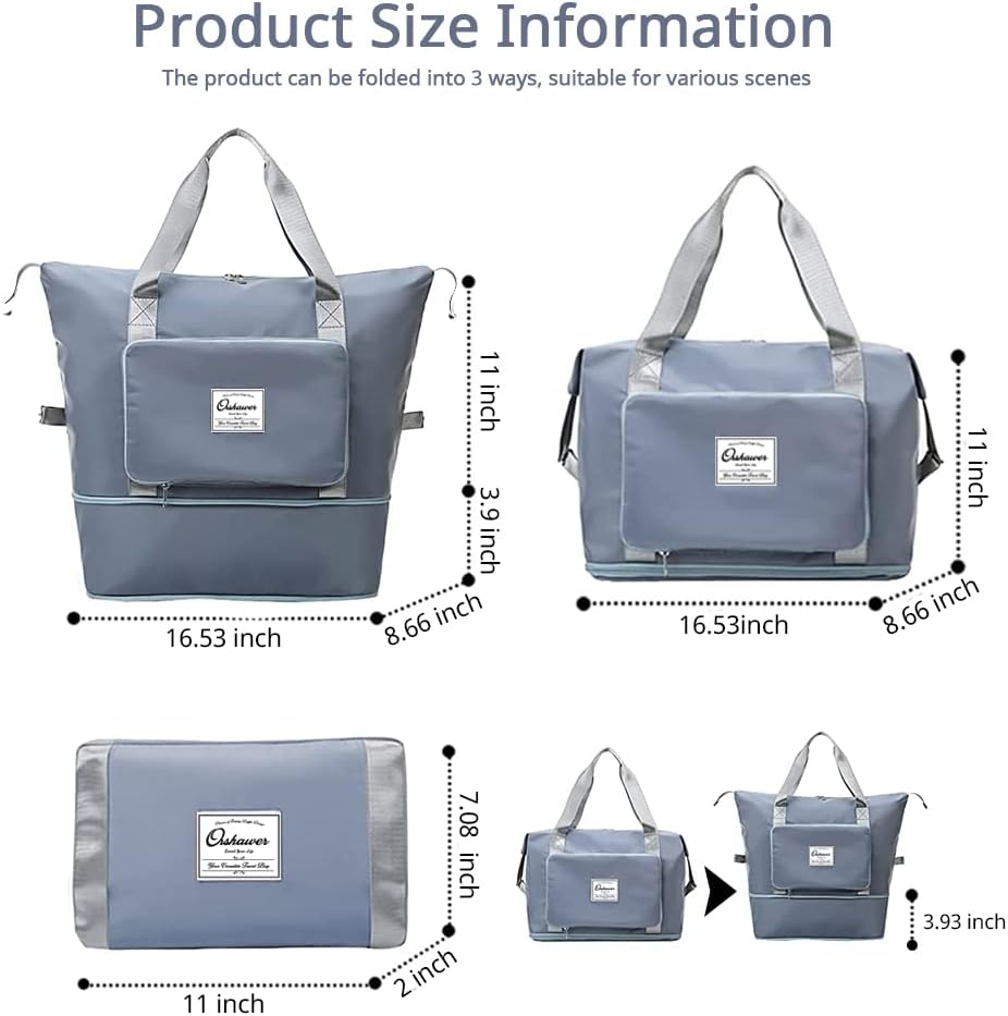 Orshawer Large Capacity Folding Travel Bag, Portable Expandable Carry on Bag, Dry and Wet Separation Sports Duffel Bags - Image 2