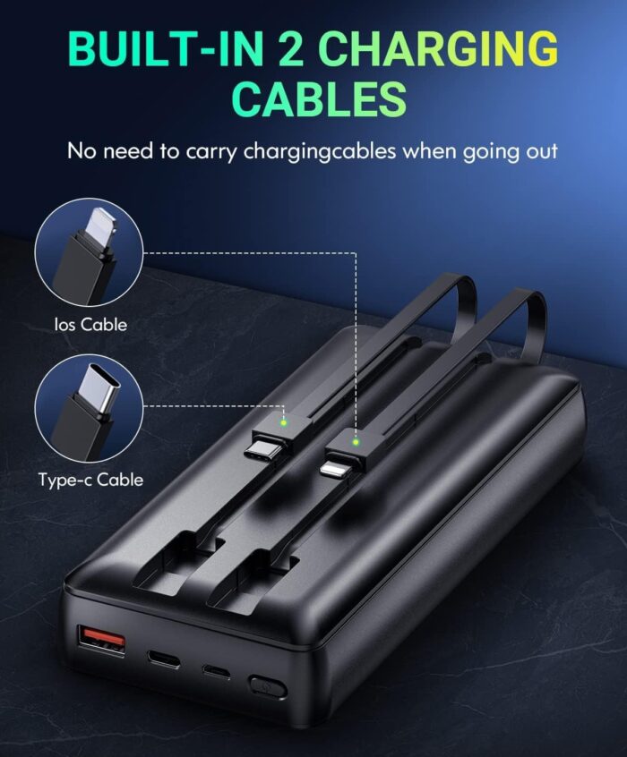 Power-Bank-Portable-Charger - 40000mAh Power Bank Support PD 30W and QC4.0 Fast Charging wiht Built-in 2 Output Cable and LED Display for iPhone and Android Phones and Most Electronic Devices - Image 4