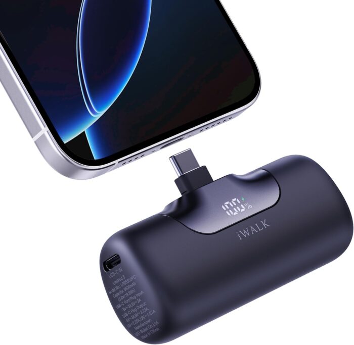 iWALK Portable Charger for iPhone, 5500mAh Wireless Power Bank with LED Display, 22.5W Fast Charging Battery Pack USB C Mini Pow Bank for iPhone 17/16/15 Series, Samsung Galaxy S24 S23 Android, Black