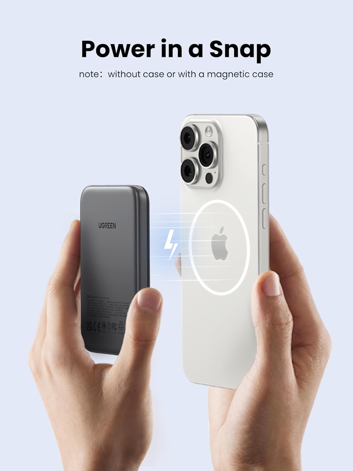 UGREEN Magnetic Power Bank 5000mAh, 15W USB C PD Fast Charge Portable Charger Compatible with iPhone 17 16 Pro Max, 15,14 Plus, 13, 12 Series with 60W 0.5M Cable, Black - Image 8