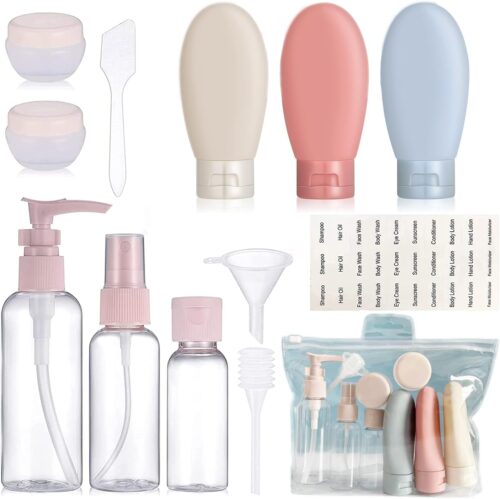 Travel Bottles for Toiletries, 13Pcs TSA Approved Travel Containers Leakproof Refillable Squeezable Containers, Travel Essentials Accessories with Tag for Shampoo Lotion Body Wash