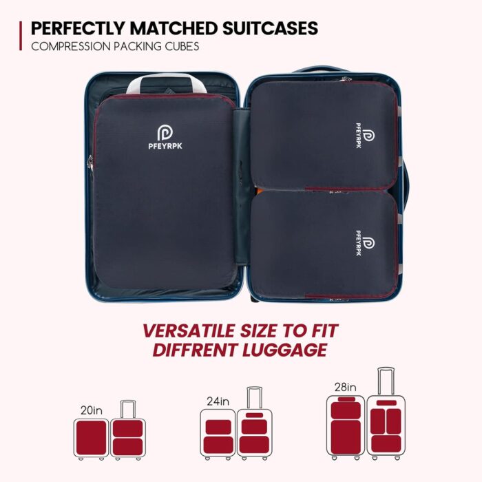 PFEYRPK Ultralight Compression Packing Cubes for Travel,Expandable Packing Organizers for carry on Suitcase With Clear Toiletries Bag and Backpack Bag 7 Set - Image 4